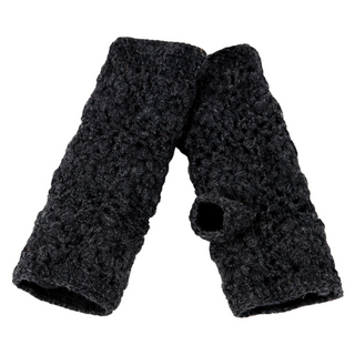 A pair of black Flower Crochet Handwarmers designed with SEO-optimized product description keywords for enhanced visibility.