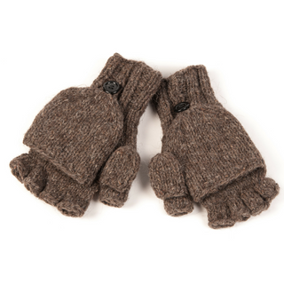 A pair of Fingerless Gloves with Button Flap and Fleece Lining on a white background, an important addition to your winter wardrobe.