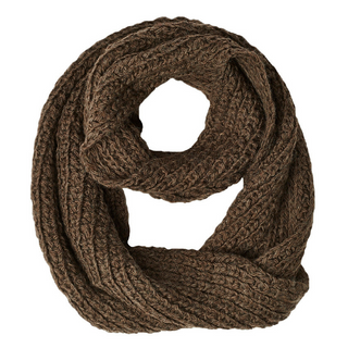 A Double Wide Infinity Scarf made of merino wool on a white background.