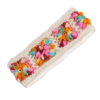 A Flower Crochet Headband- MULTI's with colorful flowers.