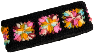 A black crochet headband with Flower Crochet Headband- MULTI's on it.