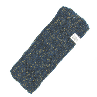 A blue and gold Flower Crochet Headband- LUREX, handmade.