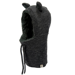 A handmade knitted Bear Hood with ears, crafted from merino wool.
