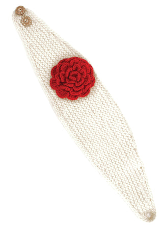 Crocheted white wool Detachable Flower Headband w/ Button, handmade in Nepal.