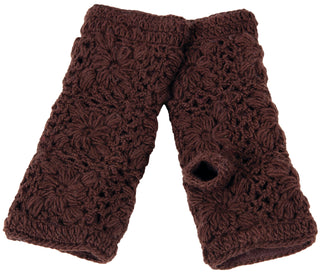A pair of Flower Crochet Handwarmers perfect for chilly weather.