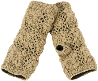 A pair of Flower Crochet Handwarmers designed with SEO-optimized product description to enhance visibility.