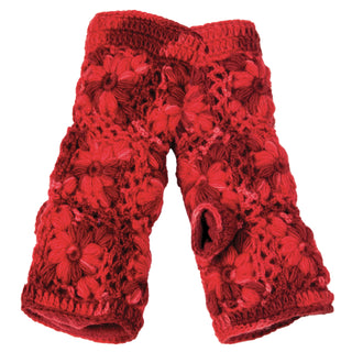 A pair of durable, red Multi Color Flower Crochet Handwarmers.