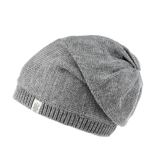 A grey Dekalb Slouch beanie on a white background.