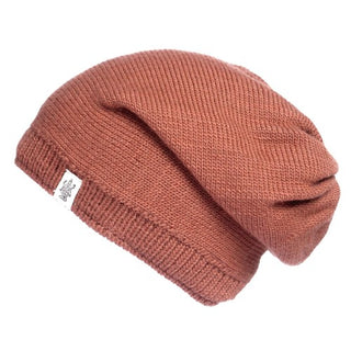 Sentence with product name: A cold-weather Dekalb Slouch in a dark brown color, made from Merino Wool.