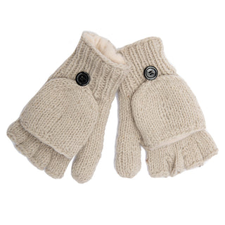 A pair of Fingerless Gloves with Button Flap and Fleece Lining on a white background, an important detail for your product description.