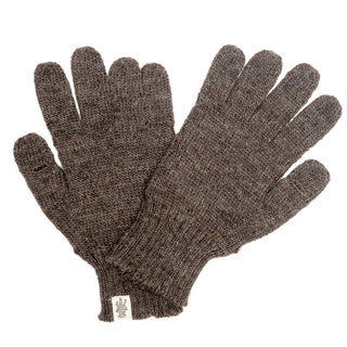 A pair of brown McCarren Gloves, knitted from Merino Wool.