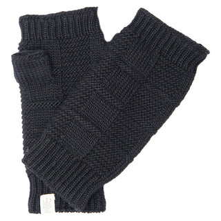 A pair of black wool knitted fingerless Checkered handwarmers from Nepal.