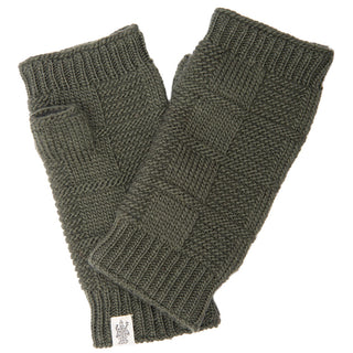 A pair of Checkered handwarmers hand-knitted in olive green from Nepal.
