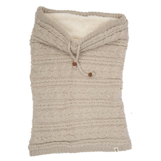 A beige Lou Neckwarmer knitted hoodie with a button.