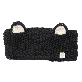 A cozy sherpa black knitted Ears headband with ears.