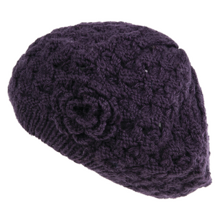 Say It With a Rose Beret Purple Merino Wool Beret Hat with a Cable Pattern