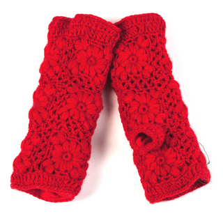 A pair of Flower Crochet Handwarmers, perfect for SEO product description enhancement.