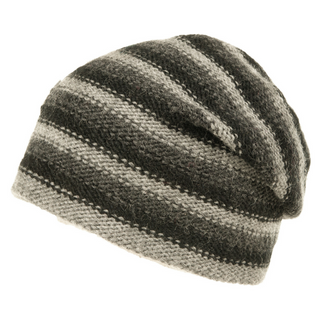 A comfortable black and grey striped Depp Slouch on a white background.