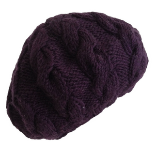 A Cable Beret with a braid knit design, handmade in Nepal.