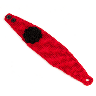 A red wool Detachable Flower Headband w/ Button photographed against a white background.