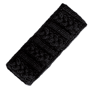 A black, handmade in Nepal wool fleece Cable Headband with a braid cable design.