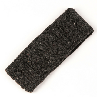 A dark-colored wool fleece Cable Headband with a braid cable design, displayed on a white background.