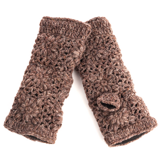A pair of Flower Crochet Handwarmers, perfect for keeping your hands warm during cold weather. Ideal for those searching for practical winter accessories.