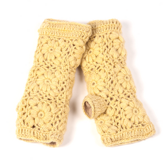 A pair of Flower Crochet Handwarmers designed for optimal SEO enhancement in product descriptions, seamlessly incorporating relevant keywords.