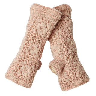  A pair of Flower Crochet Handwarmers, perfect for keeping your hands warm and stylish. Ideal for those searching for a unique accessory to enhance their winter wardrobe.