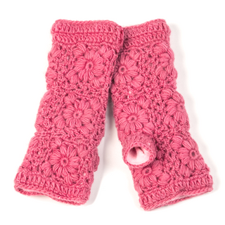 A pair of Flower Crochet Handwarmers, perfect for keeping your hands warm. Explore our range for more!
