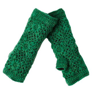 An engaging product description for SEO: Flower Crochet Handwarmers in green.