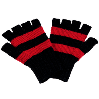 A pair of Striped and Solid Fingerless Gloves, wool gloves.