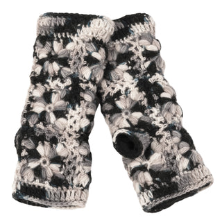 A pair of durable, Multi Color Flower crocheted wrist warmers.