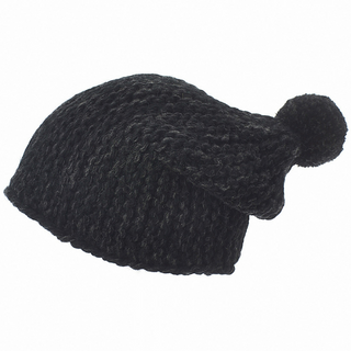 A black Luna Park Slouch knit hat with a pom.