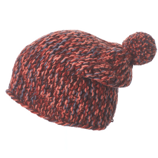 A Luna Park Slouch handmade knit hat with a pom.