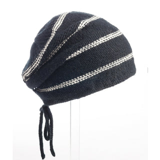 A black and white Stripe Pouch Slouch hat.