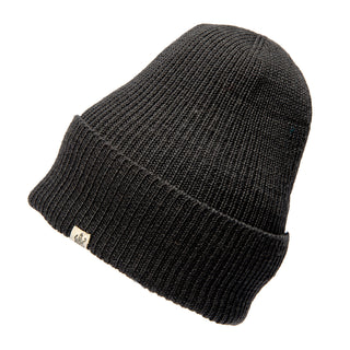 A black Troubadour Rib Fold Beanie on a white background.