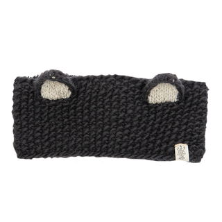 A black wool knitted Bear Ears headband with cozy sherpa.