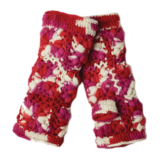 A pair of durable, multi color flower crocheted handwarmers.