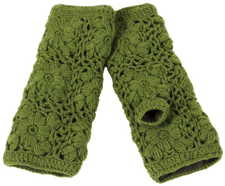 A pair of Flower Crochet Handwarmers designed with SEO-optimized product description for enhanced visibility.