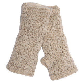 A pair of Flower Crochet Handwarmers, crafted to keep your hands warm with style. Perfect for SEO-friendly product descriptions.
