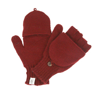 A pair of Bryant Fingerless Gloves with Flap made with natural ingredients on a white background.