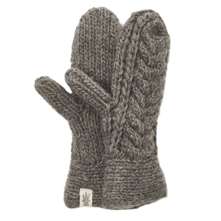 A pair of women's grey Soho Mittens on a white background.