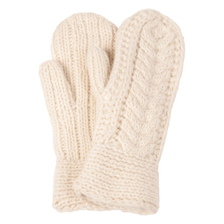 A pair of white Soho Mittens for women on a white background.