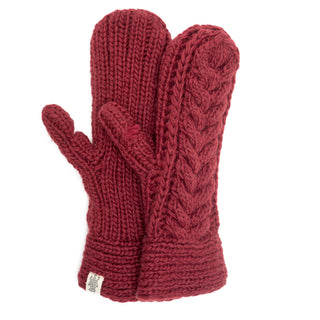 A pair of red Soho Mittens for women on a white background.