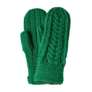 A pair of women's green Soho Mittens on a white background.