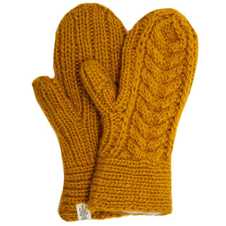 A pair of yellow Soho Mittens for women.