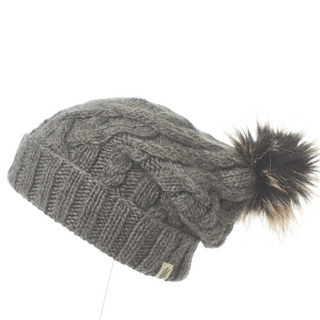 A gray Sugar Sugar Slouch with a faux fur pom.