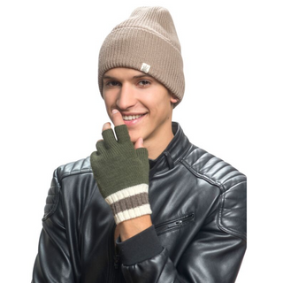 A man wearing a Merino Wool Troubadour Rib Fold Beanie and a black jacket.
Product Name: Merino Wool Troubadour Rib Fold Beanie
