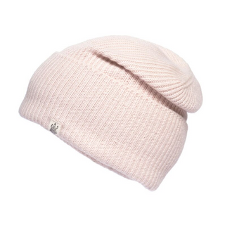 A pink Troubadour Rib Fold Beanie on a white background.